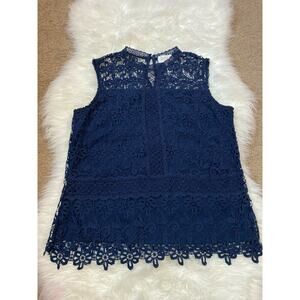 Laundry by Shelli Segal Los Angeles Womens Top Sleeveless Crochet Blue M Medium